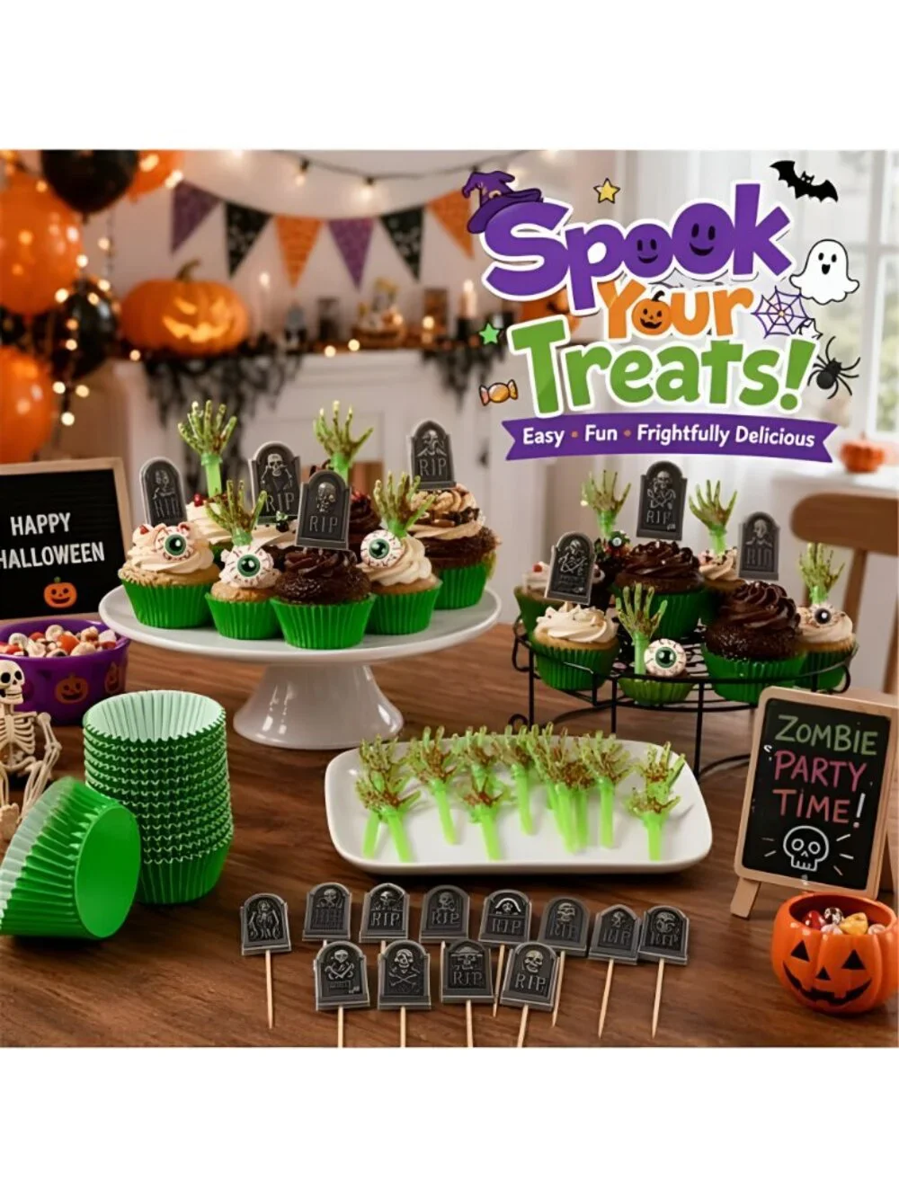 22 sets Zombie Hands for Cupcakes, Halloween Cupcake Toppers and Decorations